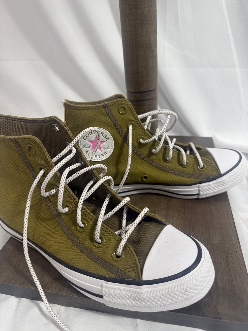 Converse Olive Green High Top Canvas Sneakers with White Accents